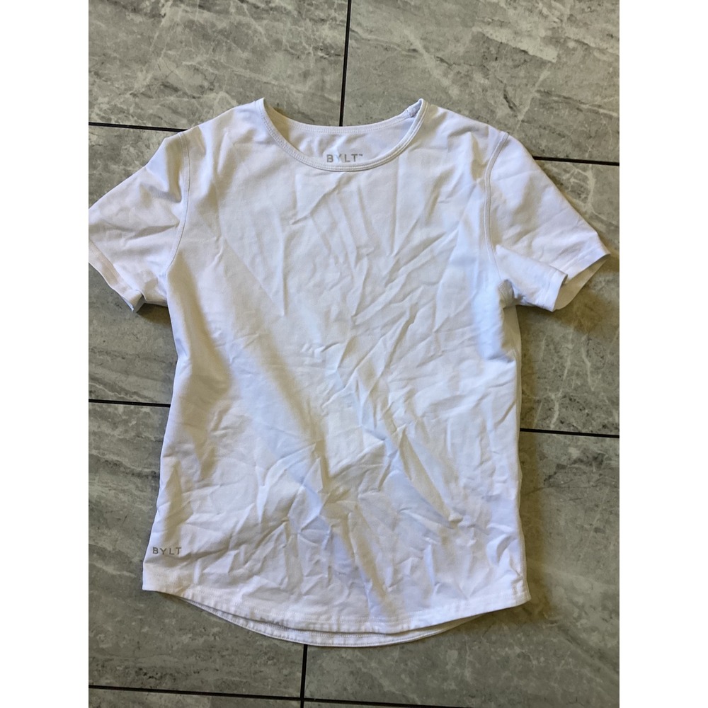 BYLT Premium Basics Lux Kids White Short Sleeve Curved Hem Tee Shirt XL 12/13